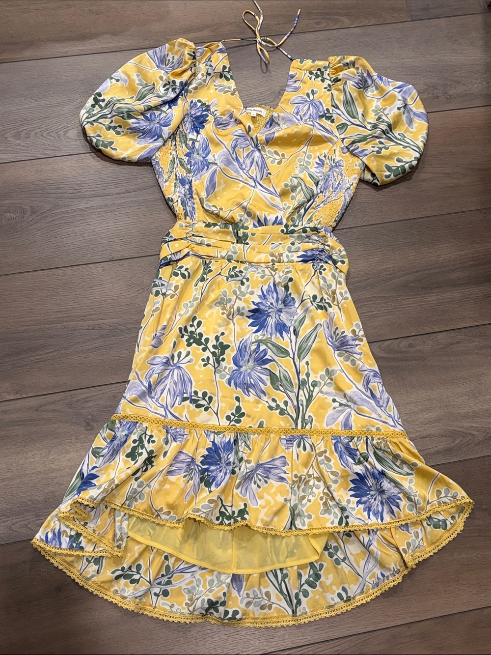 Heartloom Yellow Floral Puff-Sleeve Summer Dress